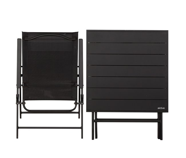 Aktive Conjunto de jardim dobrável com mesa e 2 cadeiras em aço Preto