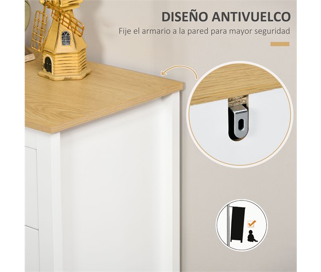 Aparador MDF, Painel de Partículas e Vidro HOMCOM 120 Branco