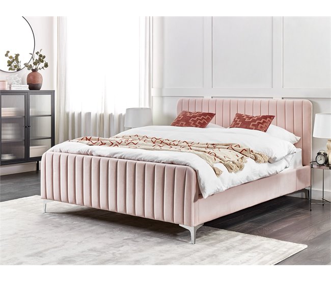 Beliani Cama Veludo LUNAN 166x215 Bege