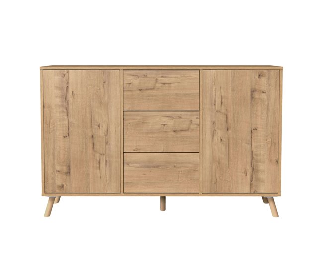 Aparador Oslo com 3 gavetas e 2 portas de abertura por pressão Madeira Clara