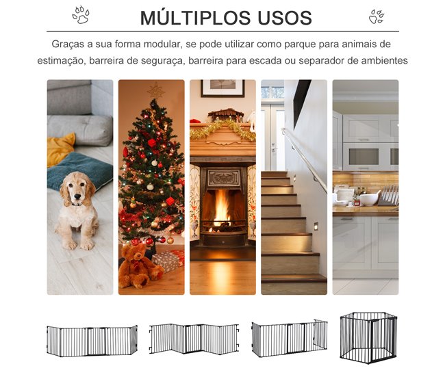 Barreira de Segurança Animais Metal e Plástico PawHut Preto