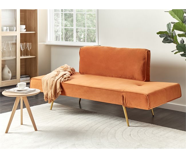 Beliani Sofá-cama Veludo SAARELA Laranja