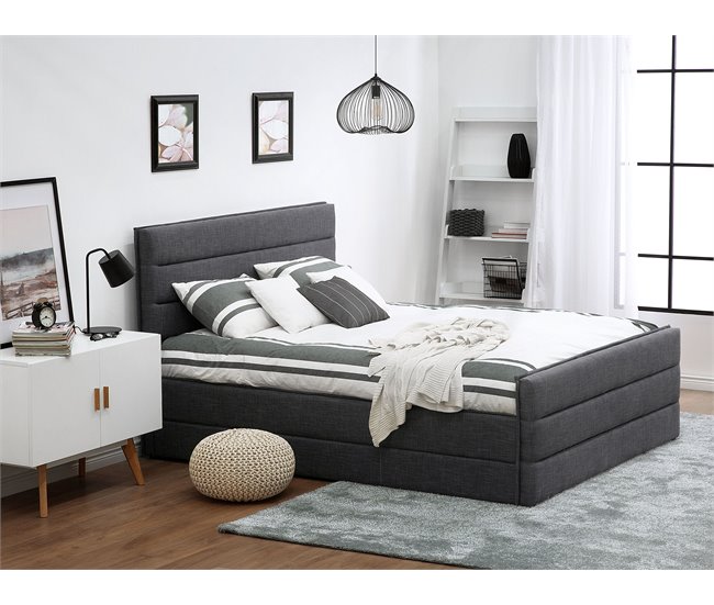 Beliani Cama com estrado Poliéster VALBONNE 216x191 Cinza Escuro