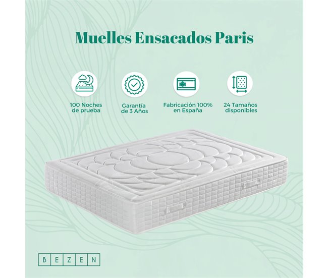  Colchão de molas ensacadas com espuma viscoelástica | 27cm | Efeito relax | 7 zonas de conforto | Certificado Sanitized® 