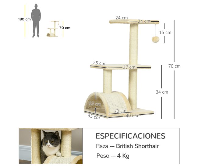 Arranhador para Gatos Aglomerado, Sisal e Poliéster PawHut Cru