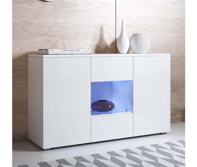 Aparador Sala de estar e jantar 3 portas LED Luke A2 120 Branco