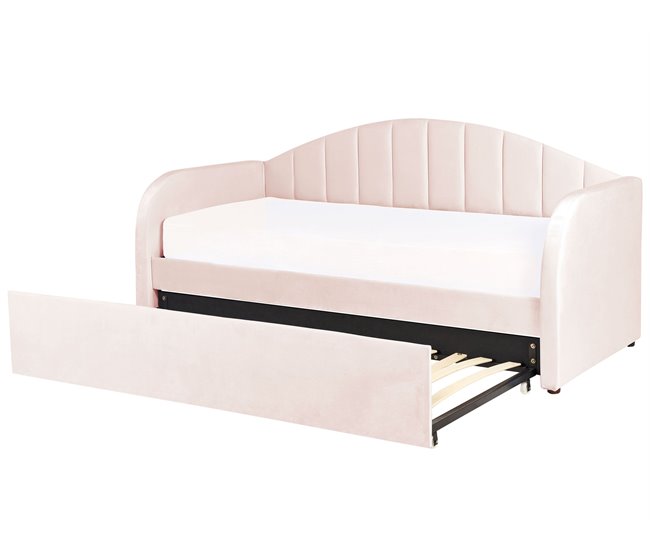 Beliani Cama nido Terciopelo EYBURIE 99x217 Cinza Claro