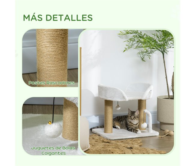 Arranhador para Gatos Aglomerado de Madeira, Poliéster e Juta Branco