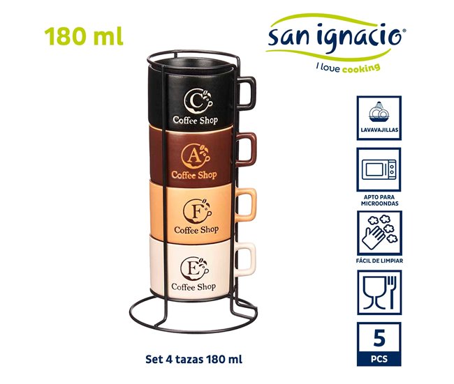 Conjunto de 4 copos + suporte sortido 4 coleção VESSIA Branco/ Madeira
