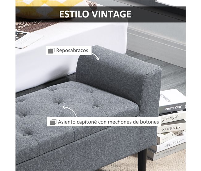 Banco para Pé de Cama Poliéster, Espuma e Madeira de Borracha Cinza