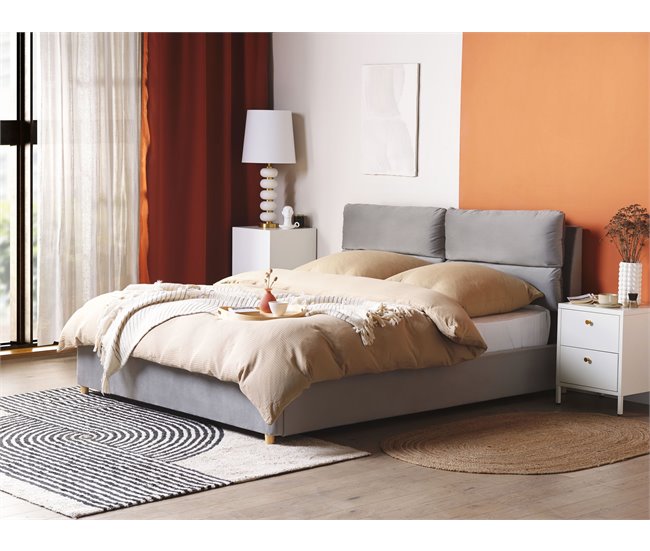 Beliani Cama baú Veludo BATILLY 174x224 Cinza