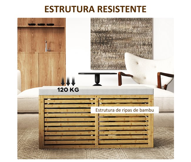 Baú de Arrumação Poliéster e Bambu HOMCOM, casa - quarto Castanho