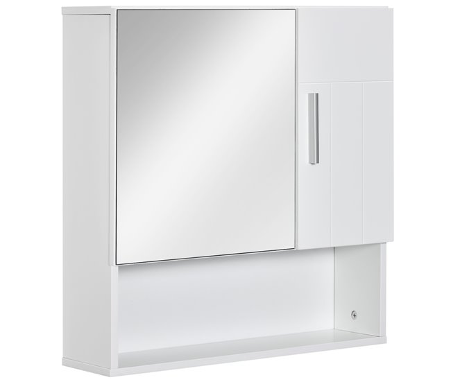 Armário Casa de Banho com Espelho MDF e Vidro kleankin 54 Branco