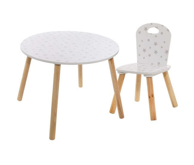 Pacote de mesa e cadeira infantil Douceur com serigrafia Branco/ Madeira