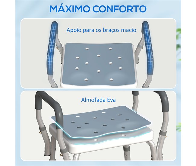 Banco de Duche Alumínio, HDPE e EVA HOMCOM, casa - casa de banho Cinza