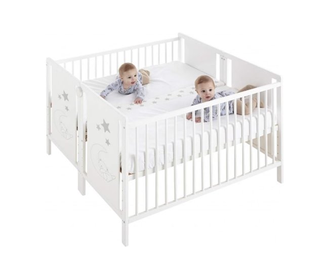 Berço de co-sleeping para gémeos Indi (2 berços) + kit gemelar Branco