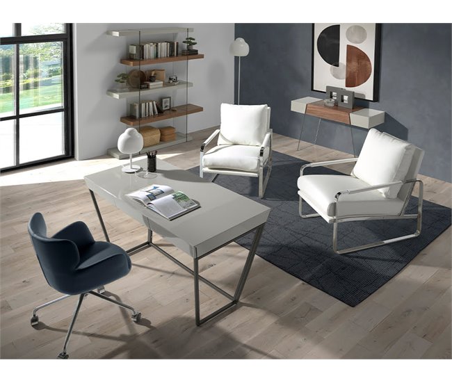 ANGEL CERDA Cadeira de escritório giratória em pele ecológica azul AlumÍnio