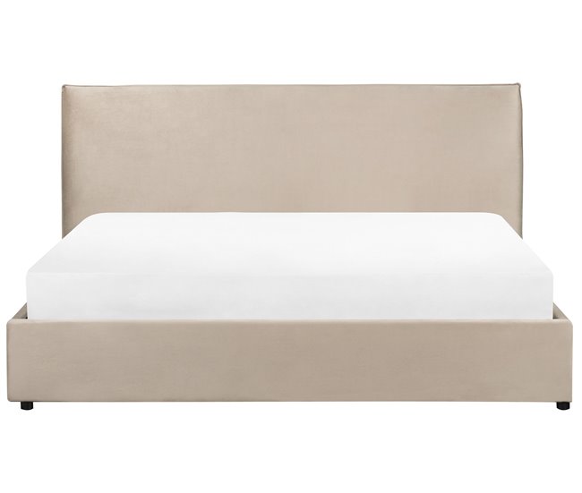 Beliani Cama com armazenamento Veludo LAVAUR 203x210 Cinza Escuro