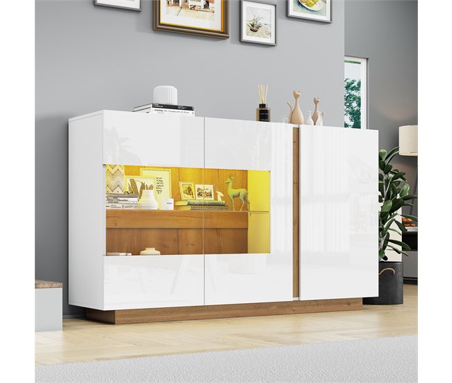 Aparador de painel de partículas com 3 portas Branco