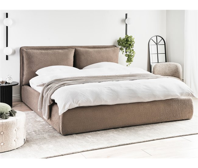 Beliani Cama baú Bouclé BAJONNA 204x235 Cinza