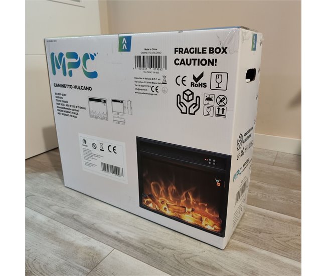 MPC CAMINETTO VULCANO Queimador eléctrico de 1500W, apenas com efeito de chama, Preto Preto