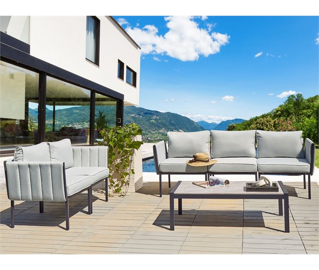 Beliani Conjunto lounge Aço SKALA Cinza Claro