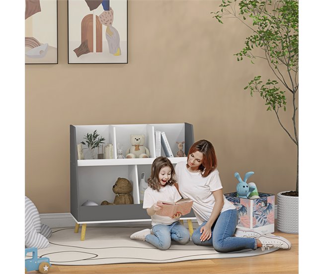 Estante Infantil para Brinquedos Cinza