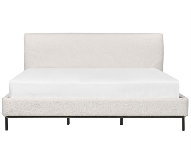 Beliani Cama com estrado Bouclé CORIO Branco/ Bege