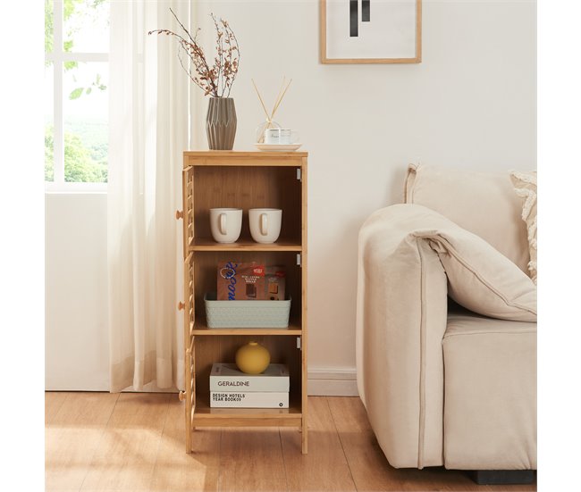 Armário lateral Ypäjä com 3 portas Bambu 82 x 33 x 27 cm Natural