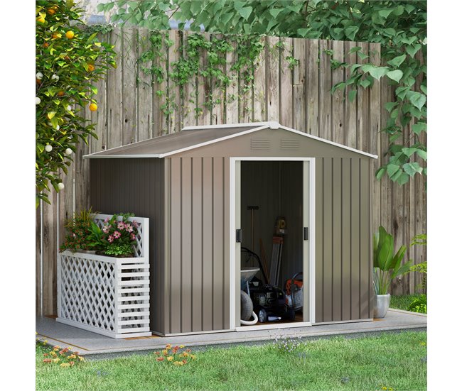 Abrigo de Jardim Aço Galvanizado e PP Outsunny Cinza