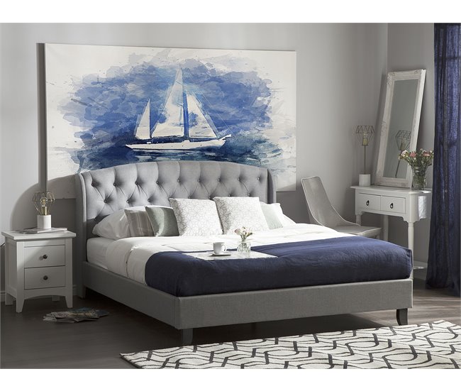 Beliani Cama com estrado Poliéster BORDEAUX 149x221 Cinza Claro