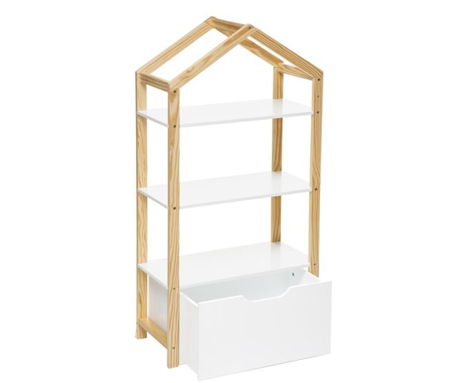 Estante infantil para casa com gaveta organizadora de móveis para quarto cor branca e carvalho 60x121x30 cm Branco