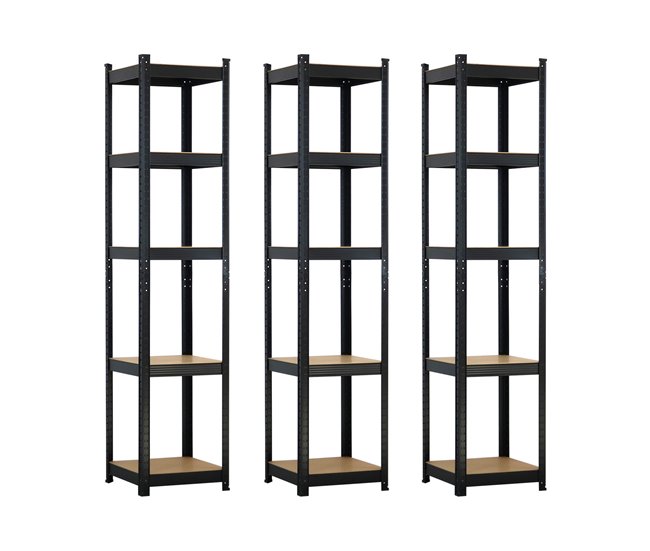 Pack 3 Prateleiras Modulares com 5 Prateleiras Ajustáveis ​​O91 Preto