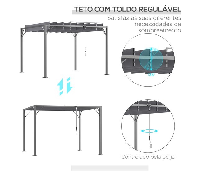 Pérgola de Exterior alumínio, aço, poliéster Outsunny Cinza