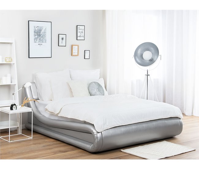 Beliani Cama com estrado Pele sintética AVIGNON 205x221 Cinza