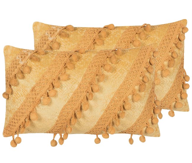 Beliani Almofada decorativa AYROOR 2er Set Mostarda