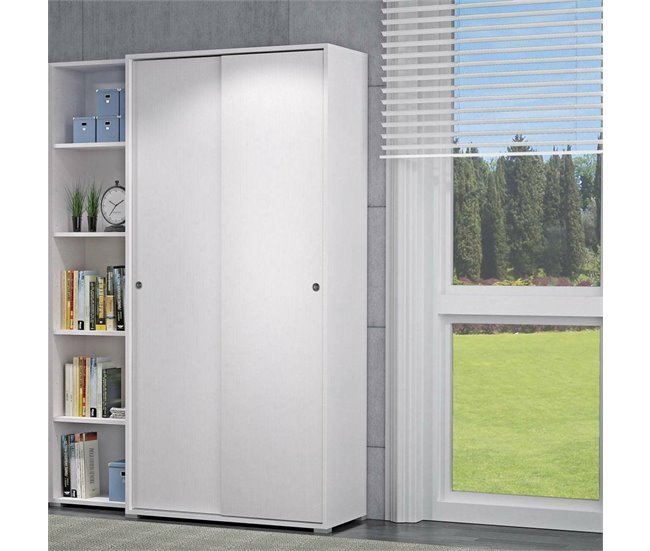 Armário 2 portas com efeito madeira 90 Branco
