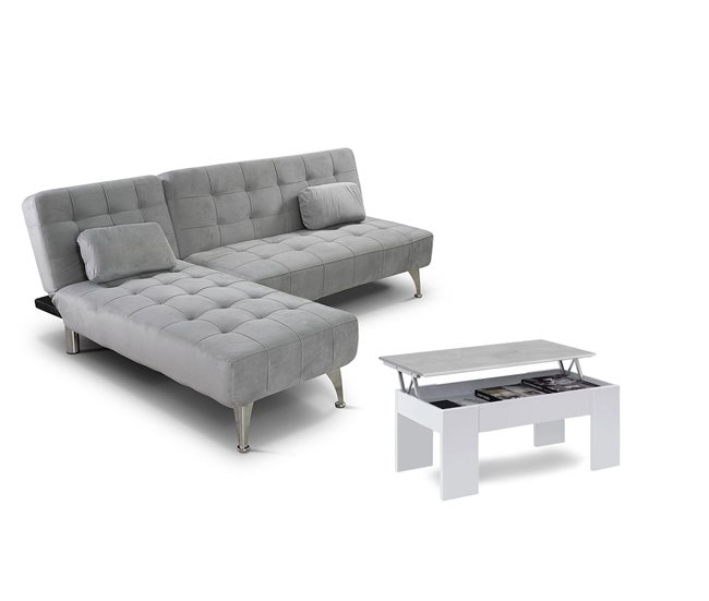 Oferta: Sofá-cama XS Chaise Longue + Mesa de Centro Elevatória Cinza