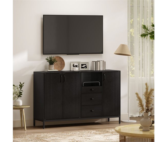 Aparador para Sala Melamina de Madeira, Metal HOMCOM Preto