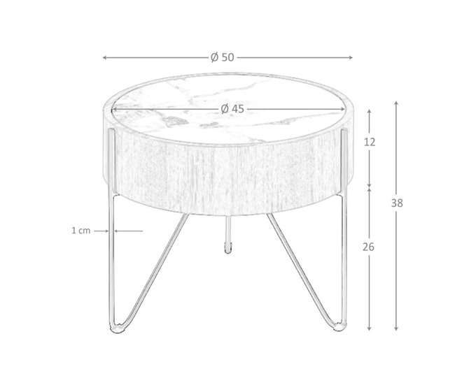 ANGEL CERDA Mesa de canto redonda em mármore porcelânico, nogueira e aço preto Branco/ Madeira