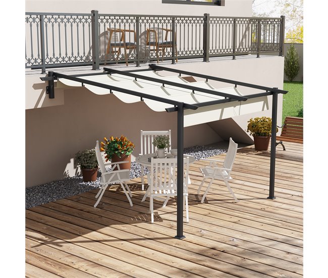 Pérgola de Parede Aço e Poliéster Outsunny 297x297 Cru