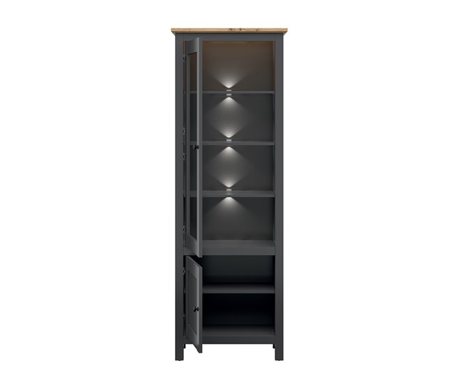 Vitrina de 2 portas com LED Duck Cinza/ Madeira