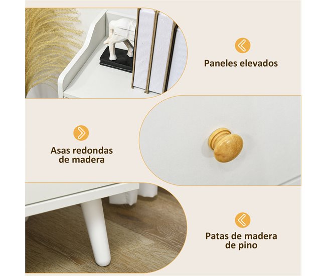 Aparador Sala de Estar Melamina de Madeira e Madeira de Pinho Branco