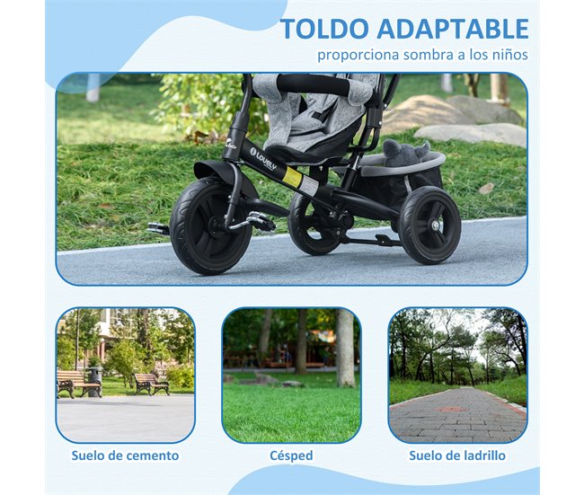 Triciclo para Bebés Metal, plástico e tecido de poliéster HOMCOM Cinza