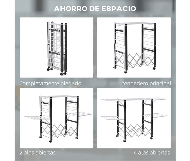 Estendal para Roupa Dobrável Metal, Alumínio HOMCOM Branco
