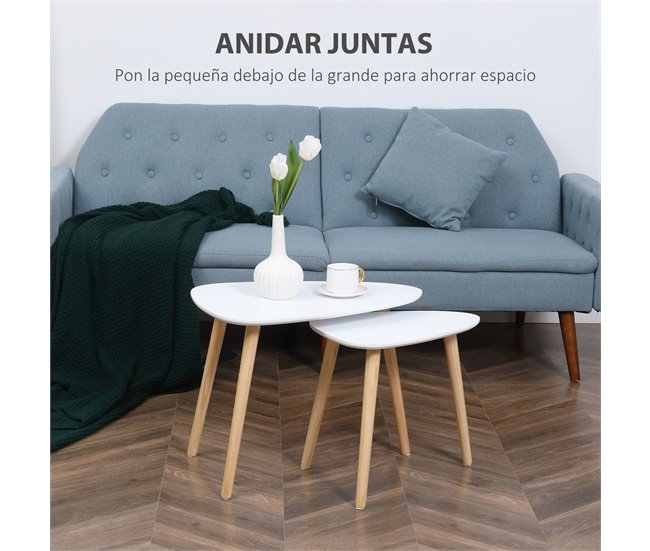 Conjunto de Mesas Auxiliares MDF e Madeira de Pinho HOMCOM 59x39 Branco