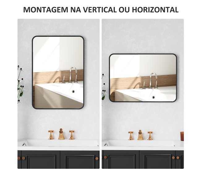 Espelho Casa de Banho Vidro e Metal HOMCOM, casa - casa de banho Preto