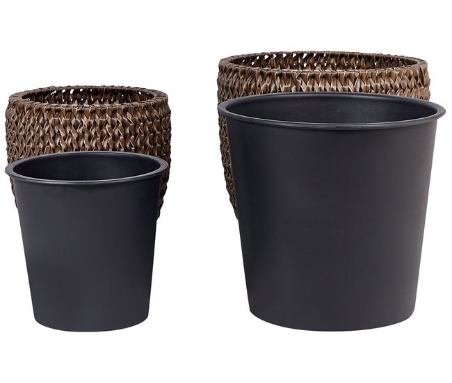 Beliani Conjunto de 3 vasos para plantas BERBERIS Castanho