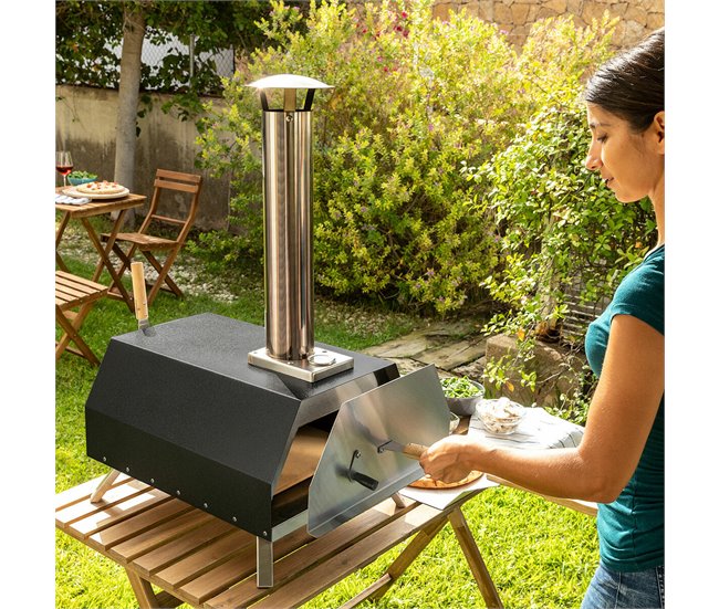 Forno de Pellets para Pizza com Acessórios Preto