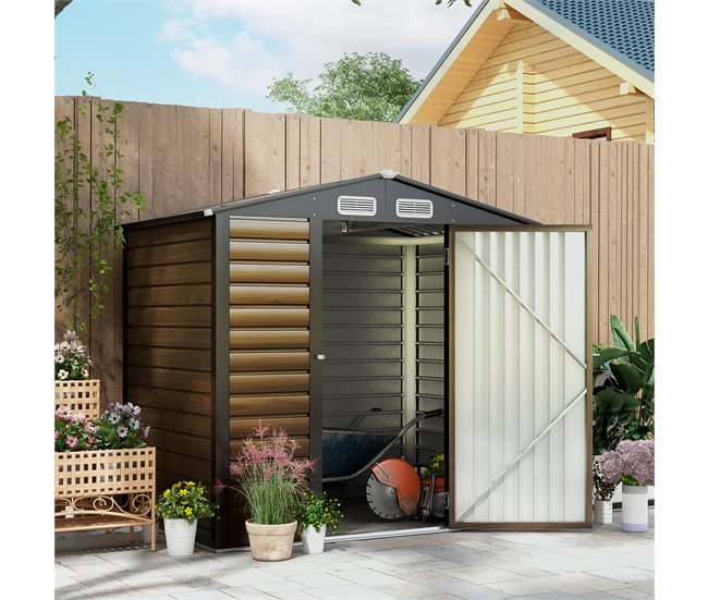 Abrigo de Ferramentas Aço galvanizado Outsunny Castanho